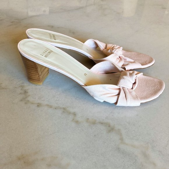 Stuart Weitzman pink leather open toe stacked heel slide sandals heel shoes 9.5 - Picture 5 of 7